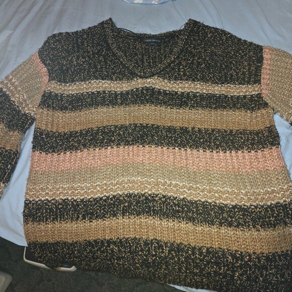 Lane Bryant Brand - Multi Colored, Striped Woven V-neck Long Sleeved Sweater - Picture 4 of 9